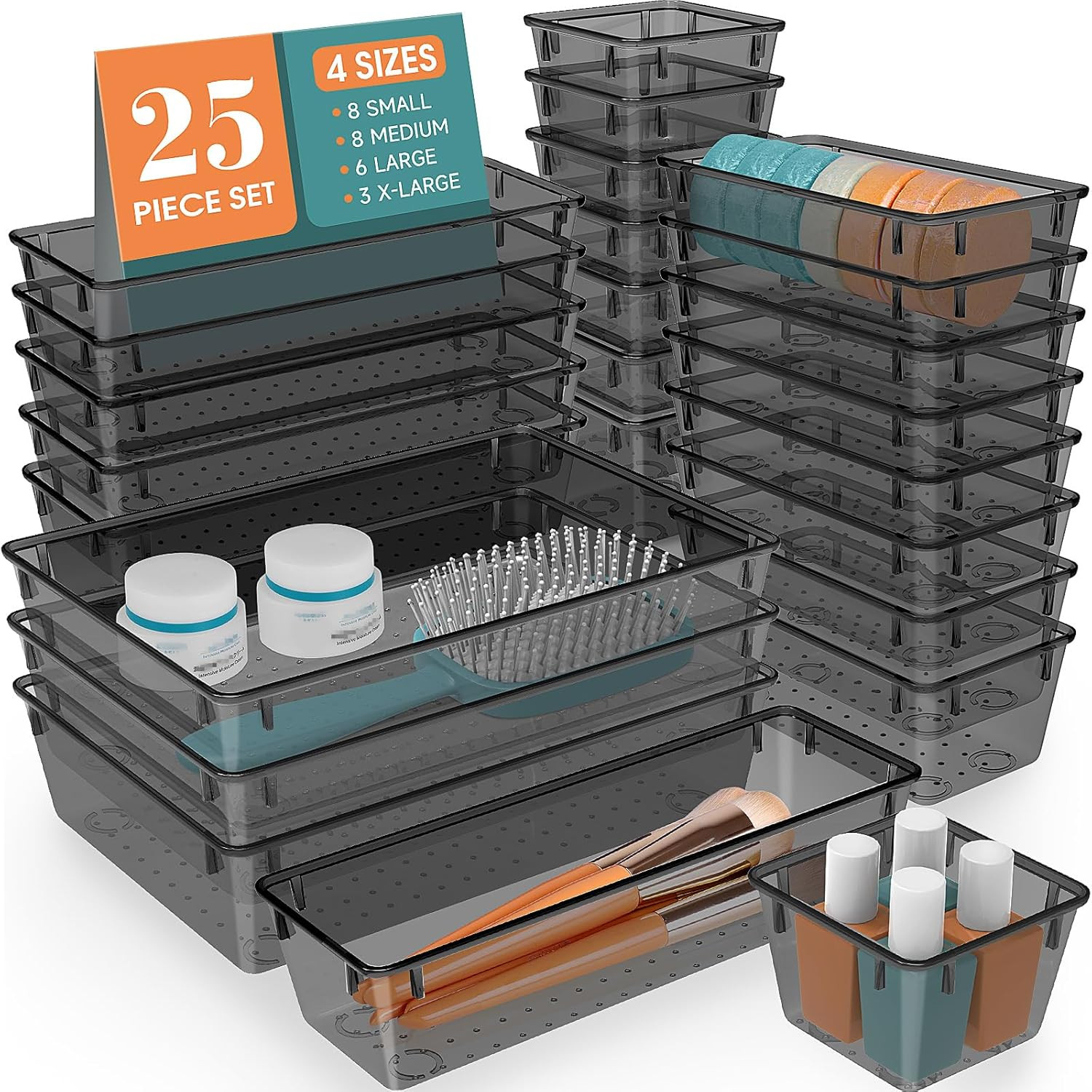 WOWBOX 25 PCS Plastic Drawer Organizer Set, Desk Drawer Divider Organizers and S