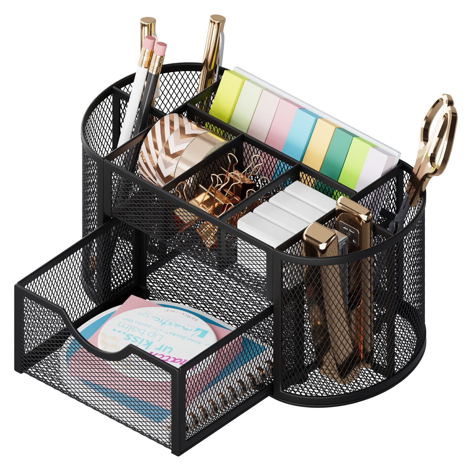 Desk Organizer Pen Holder W/ Drawers Pencil Holder Desk Mesh Office Supply