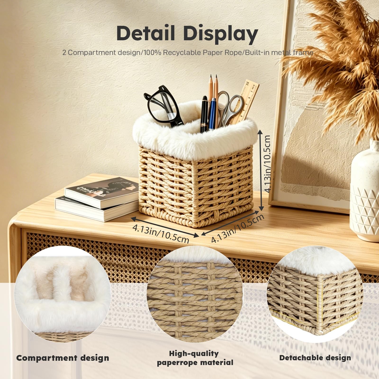 OPULANE Glasses Holder, Paper Rope Plush Lined Eyeglass One Size, Beige