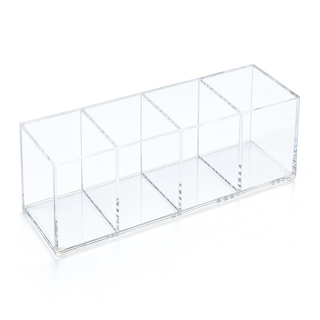 Clear Acrylic 4-Compartment Organizer , Large (8.7″ × 3.0″ × 3.7″) – Handcraf…