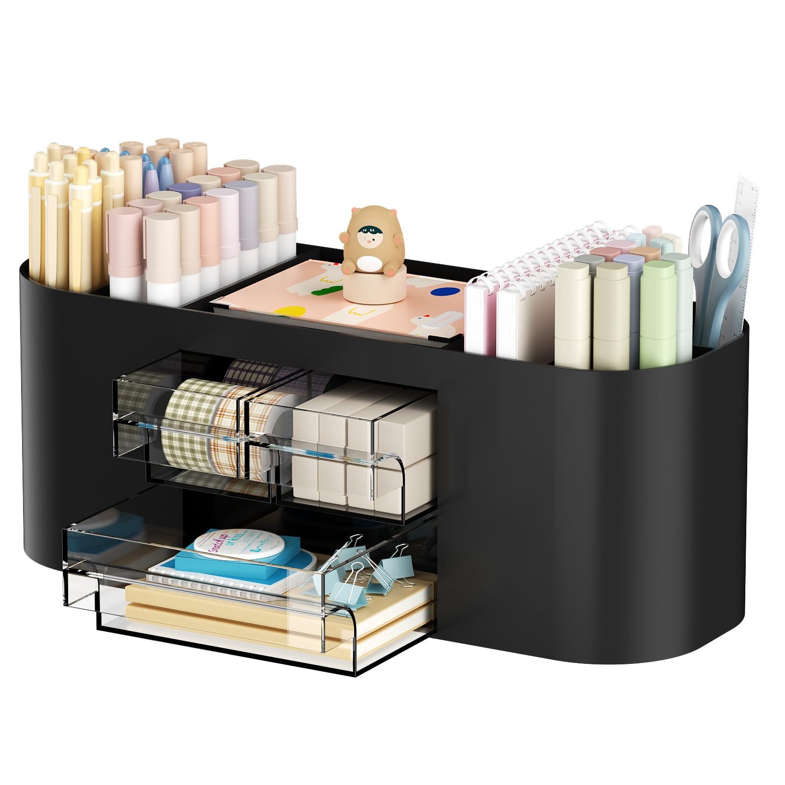 Marbrasse Desk Organizer Pen Holder with 3 Drawers, Multi-Functional Black