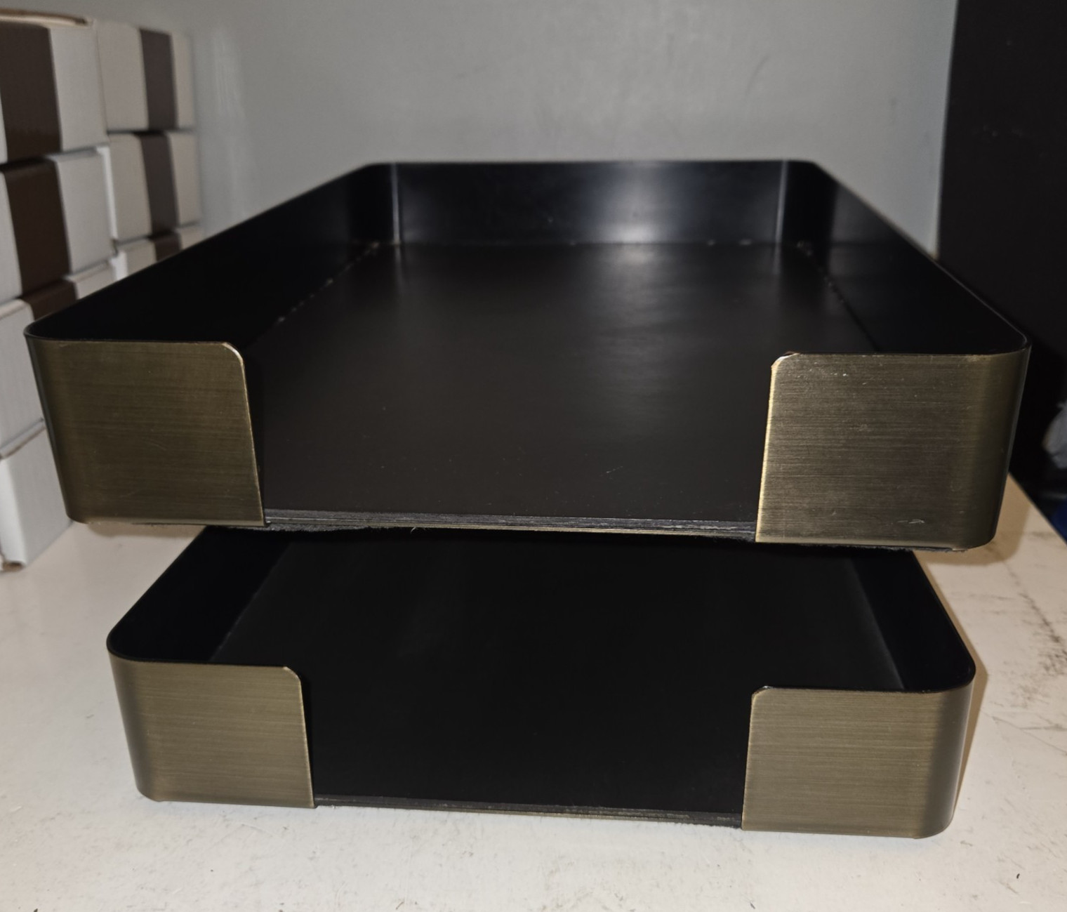 Smokador Double Letter Tray Desk Organizer Modernist Rectangular Brass/Black