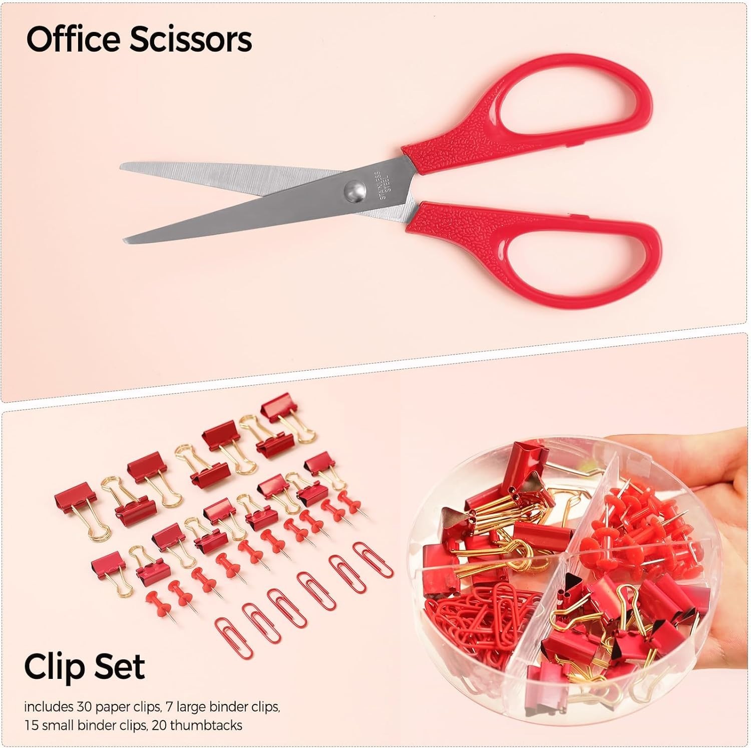 Red Office Supplies Set, Desk Accessories, Stapler, Tape Dispenser, Scissors,…