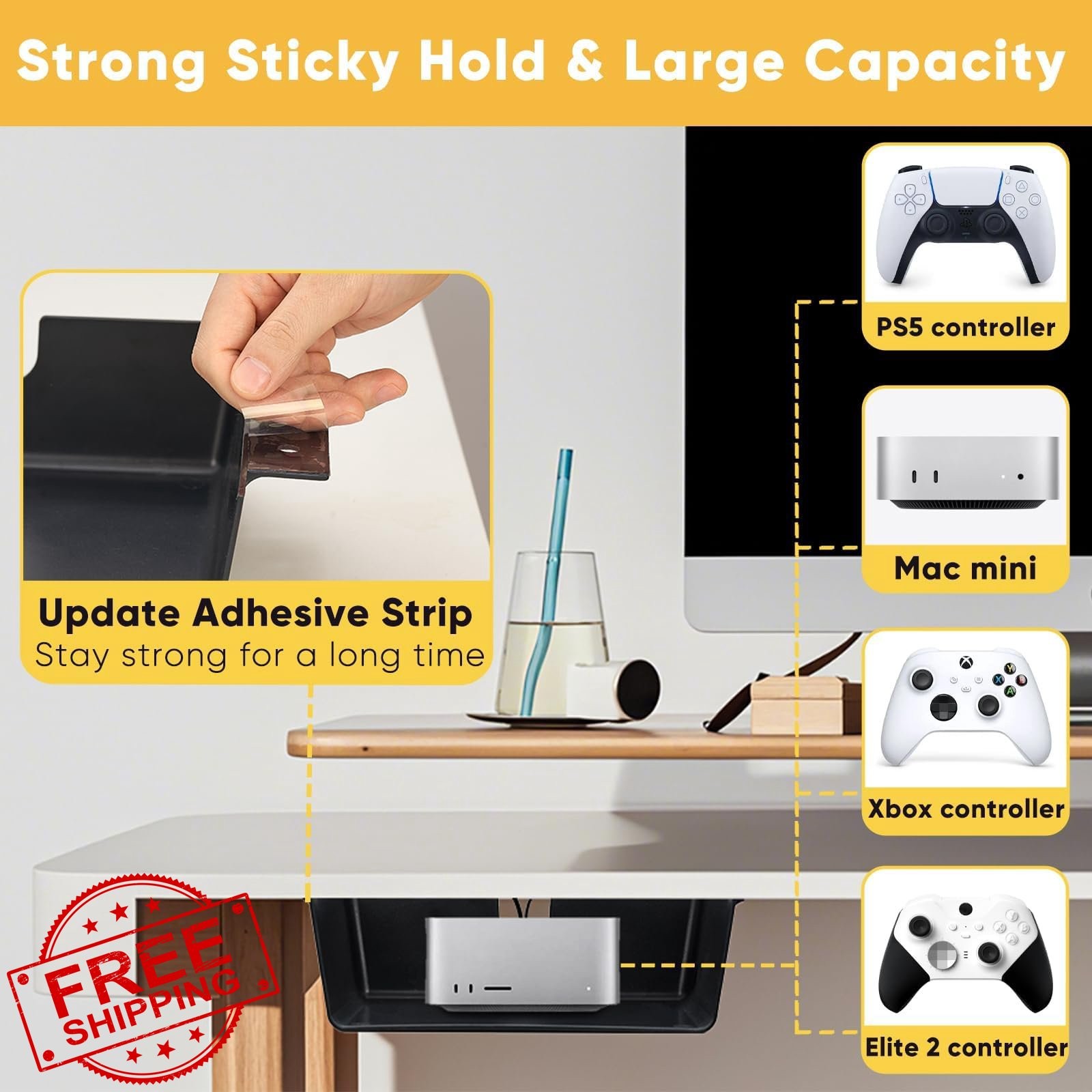 OrgaFocus 2 Pack Large Matte Black Under Desk Drawer