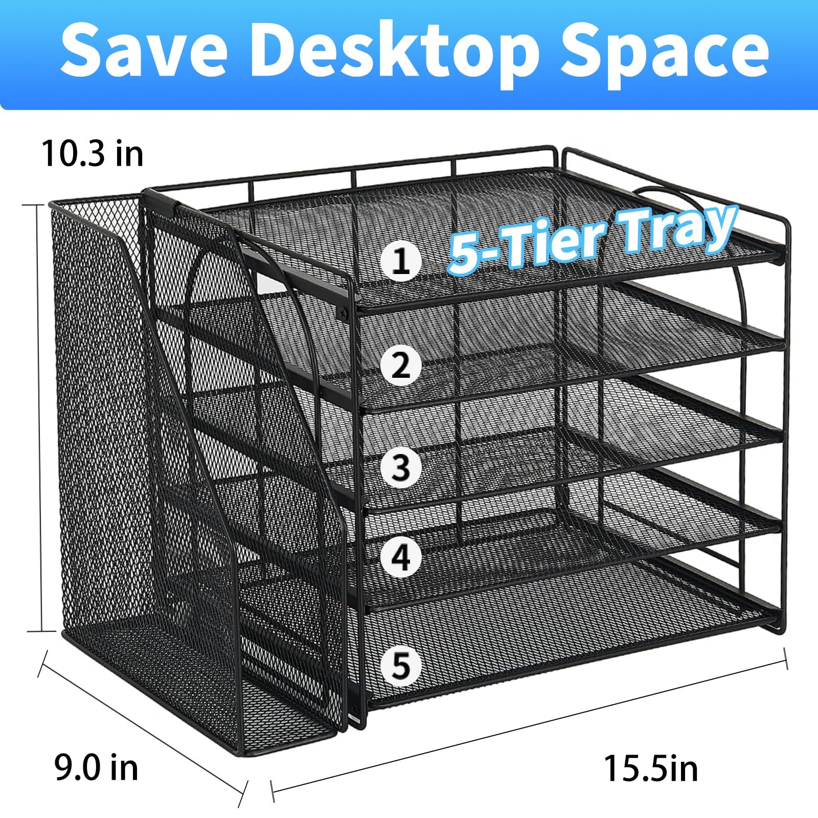 OPNICE Desk Organizers and Accessories, 5-Tier 15.5″ x 9″ x 10.3″, Black