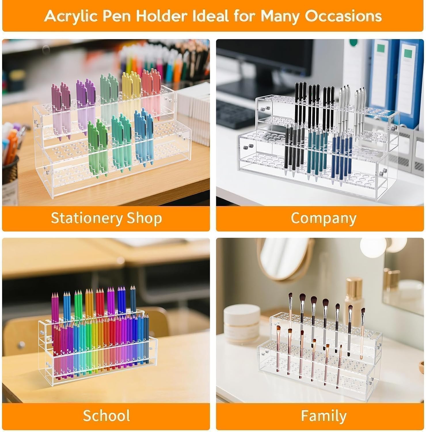 2PCS 96-Slots Pen Display Stand,2-Tier Acrylic Pen Holder for Craft Shows,12Mm