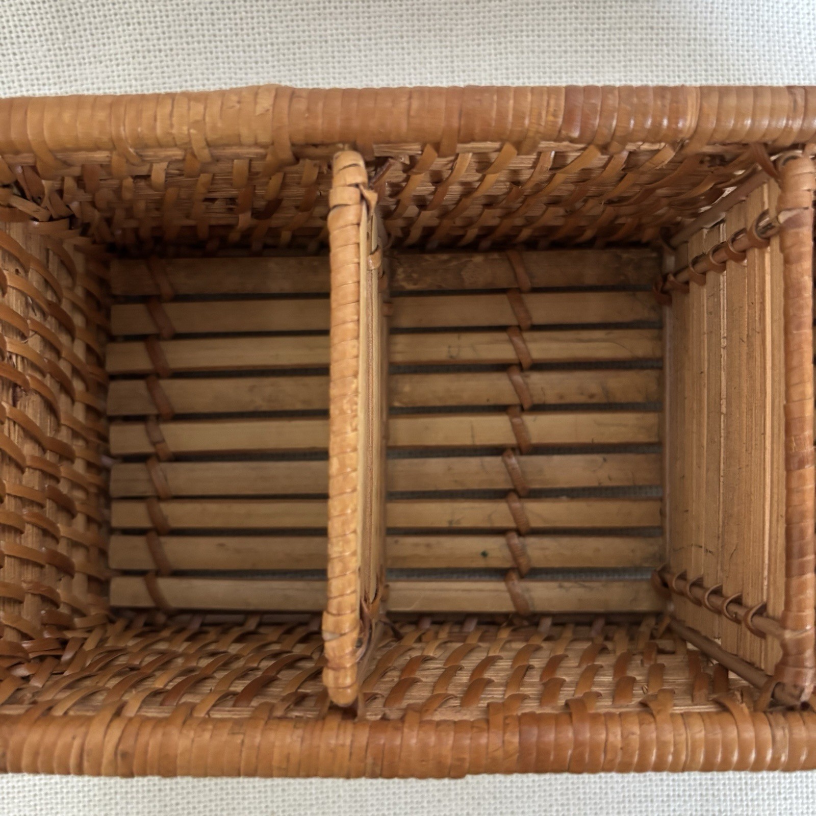 Vintage Woven Rattan Desk Caddy Utensil Holder Organizer