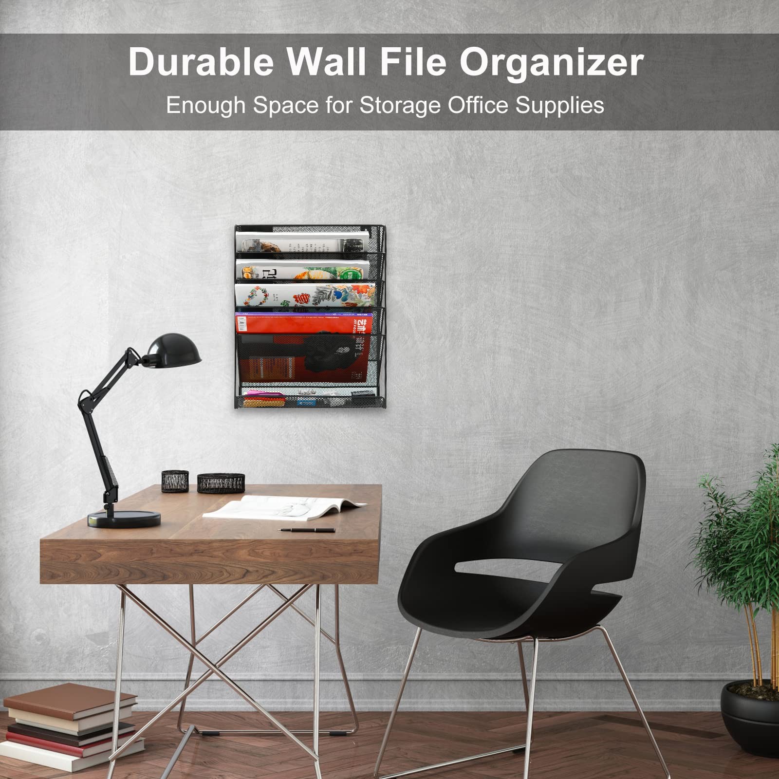 EasyPAG 5 Tier Wall File Holder, Mesh Hanging 12.75 x 4.1 x 16 inch, Black