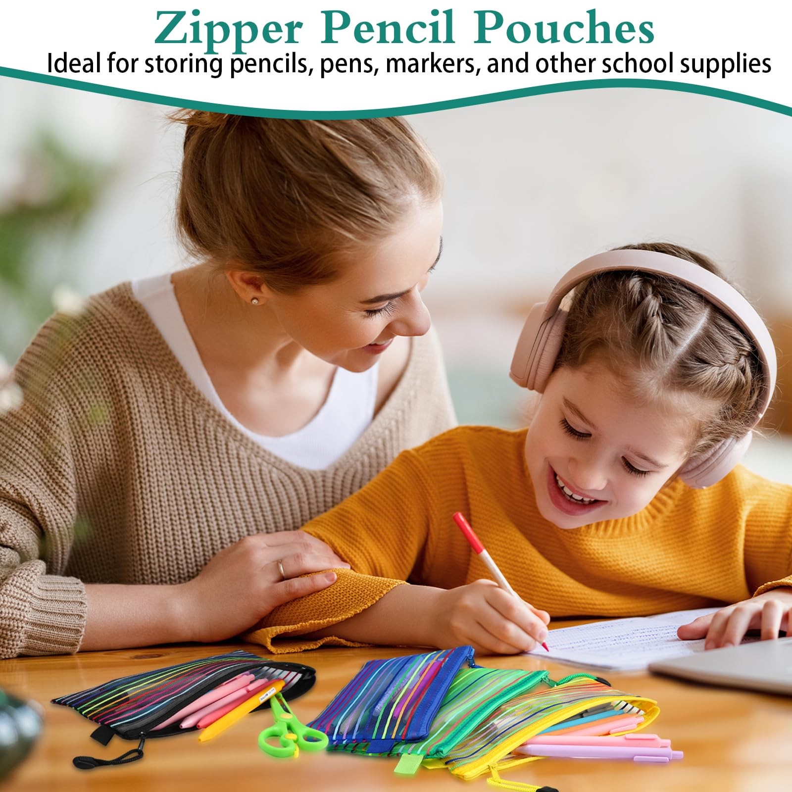 Glenmal 32 Pack Zipper Mesh Pouch Pencil Pouches Cases Multipurpose Storage B…