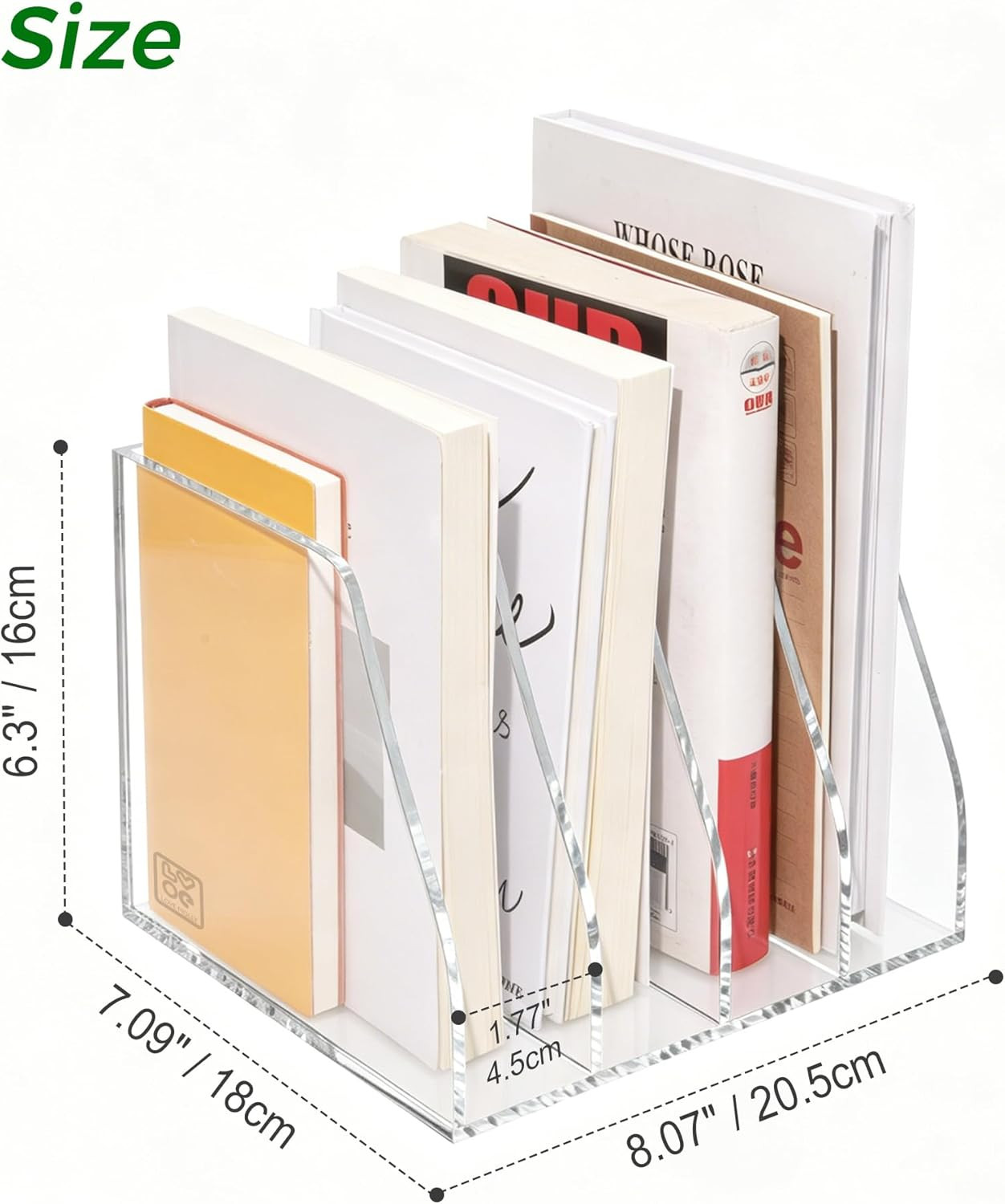 Acrylic Magazine File Holder – 4-Slot Clear Desk Organizer, Vertical Document So