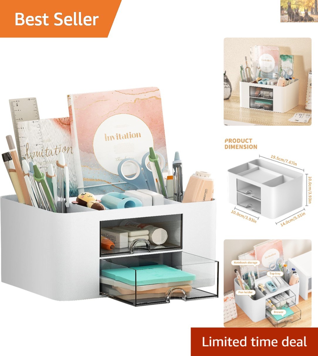 Stylish Desk Organizer with 2 Drawers and 5 Compartments for Ultimate Tidiness