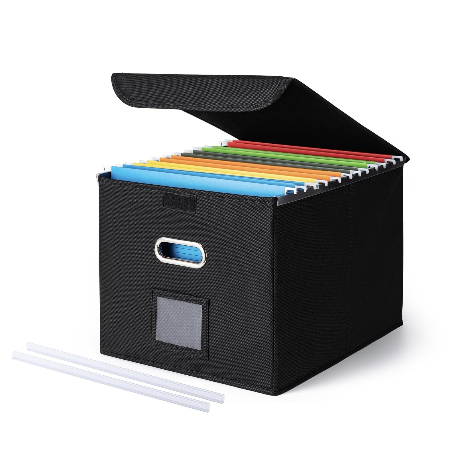 CADONO File Organizer Box with Lid, Large Hanging Folder 1Pack, Black