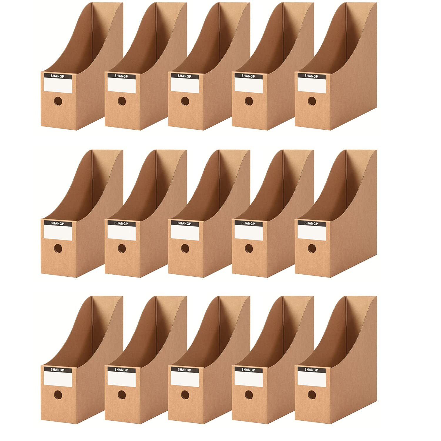 15 Packs Brown Cardboard Magazine File Holder Bulk Collapsible Magazine Folder