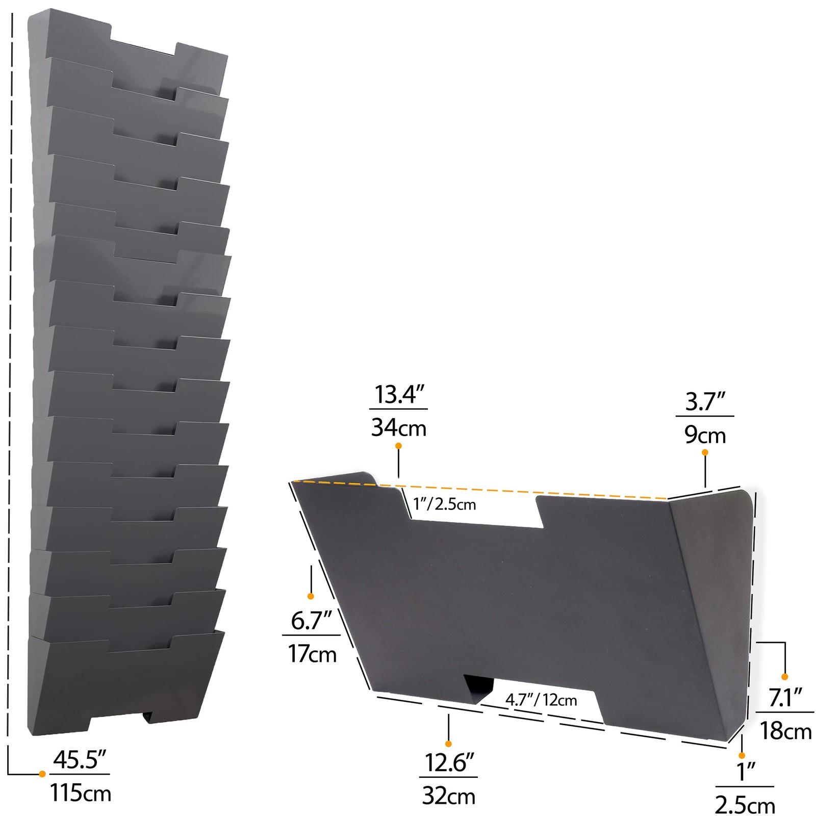 Wallniture Lisbon 15-Tier Wall Mounted File Holder And Desk Organizer Metal