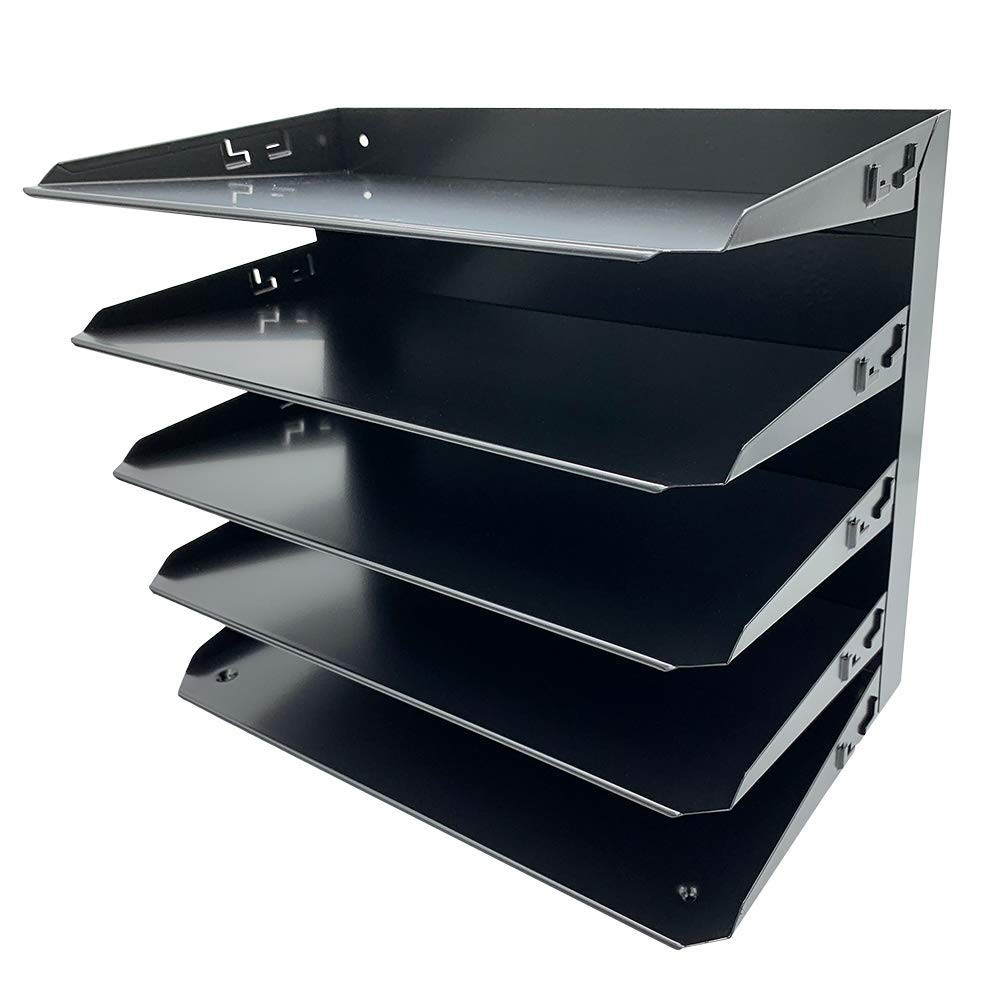 5 Slot Desk Organizer Tray for Legal Folders Durable Steel with Label Holders