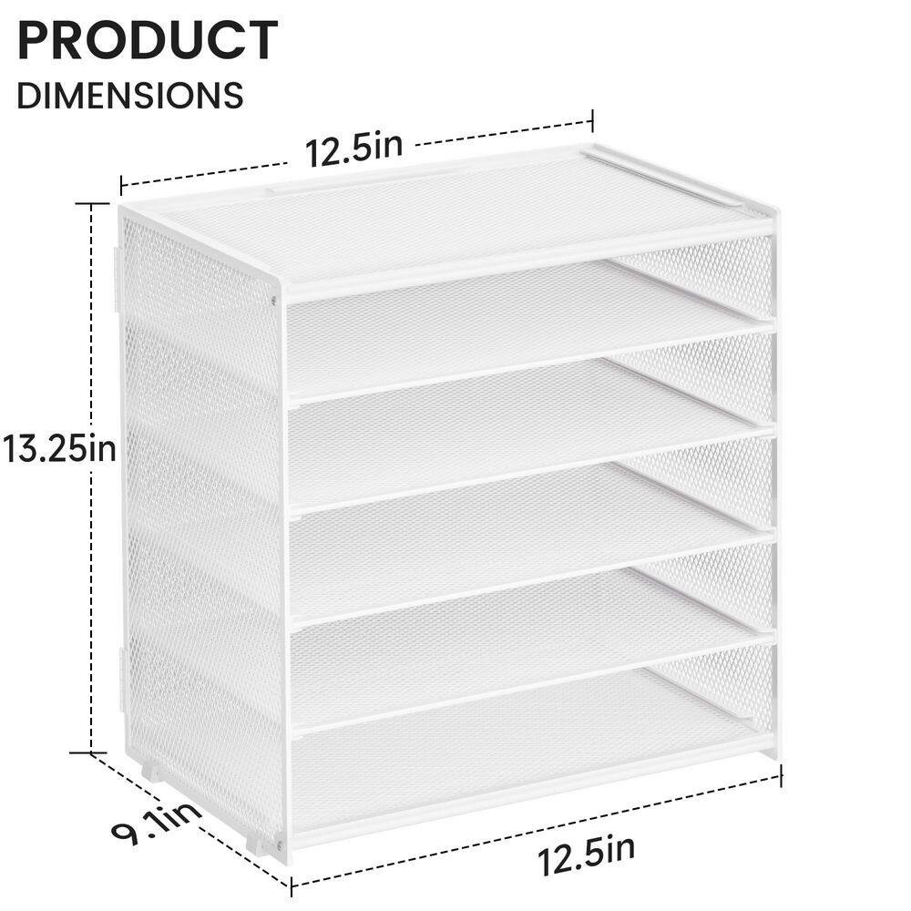 12.5 in X 13.25 White 2 Pack 6 Tier Paper Organizer, Metal Mesh Desk File Folder