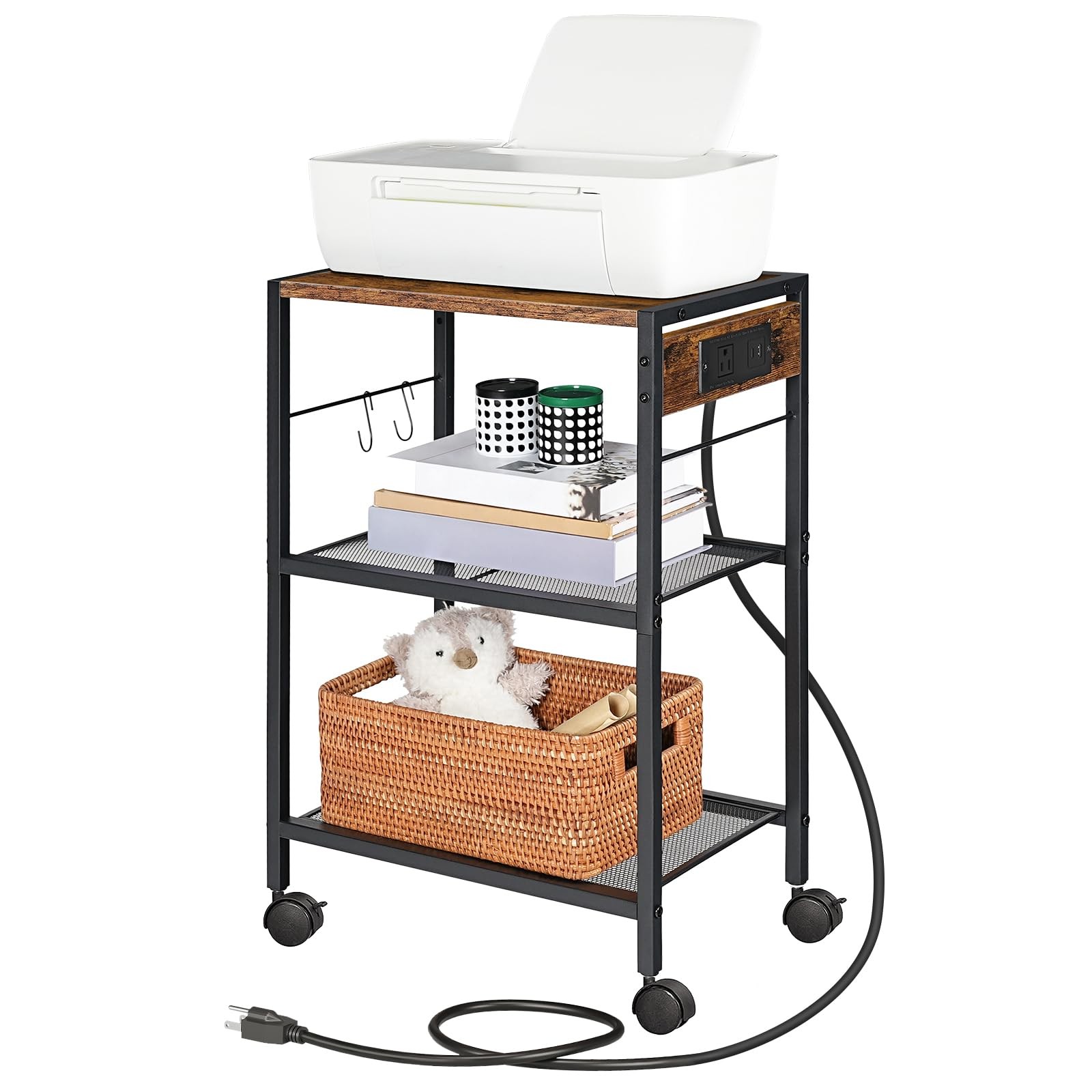 HOOBRO Industrial Printer Stand, 16.5” x 11”x 25.2”, Rustic Brown + Black