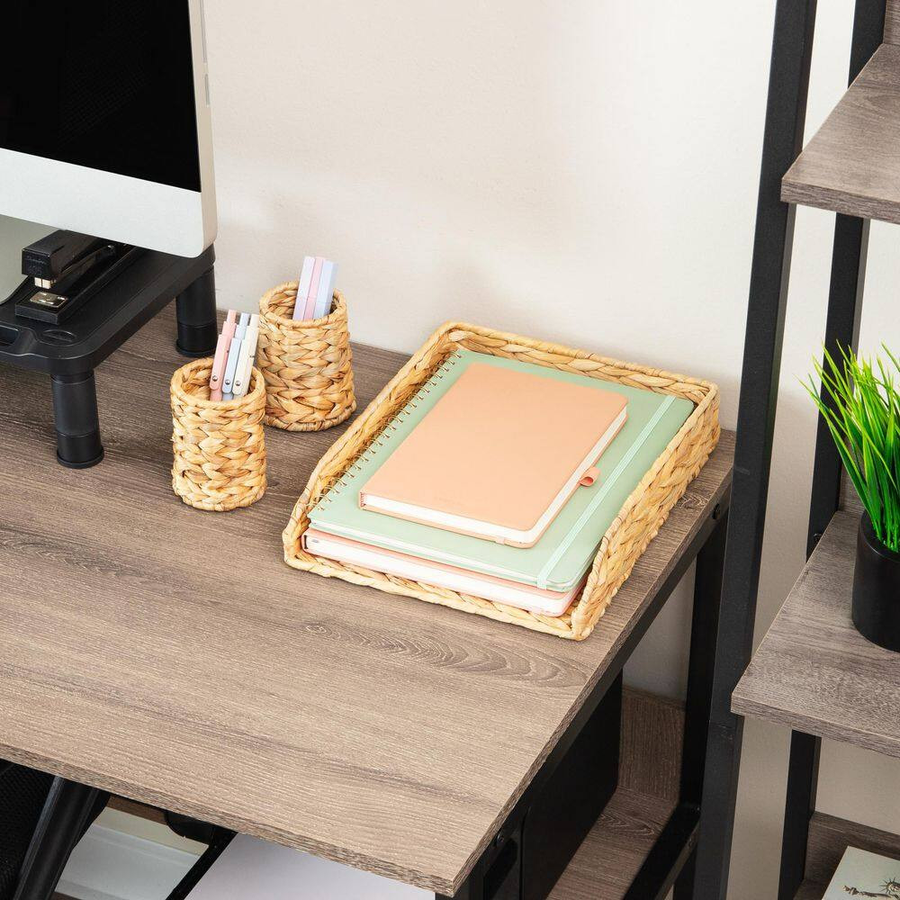 Rattan Paper Tray with Iron Frame, Desktop Organizer, Holds Letter Size Document