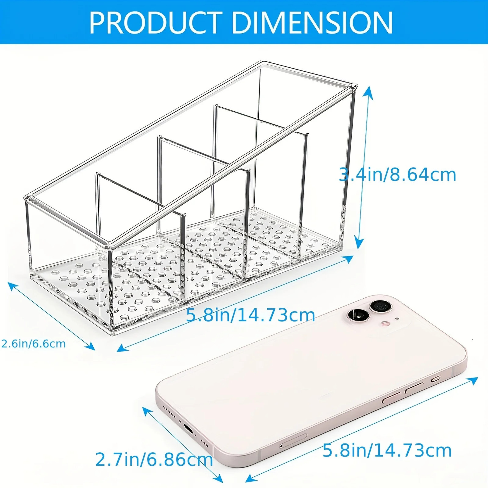 Clear Plastic Remote Control Holder and Desk Organizer with 4 Compartments for
