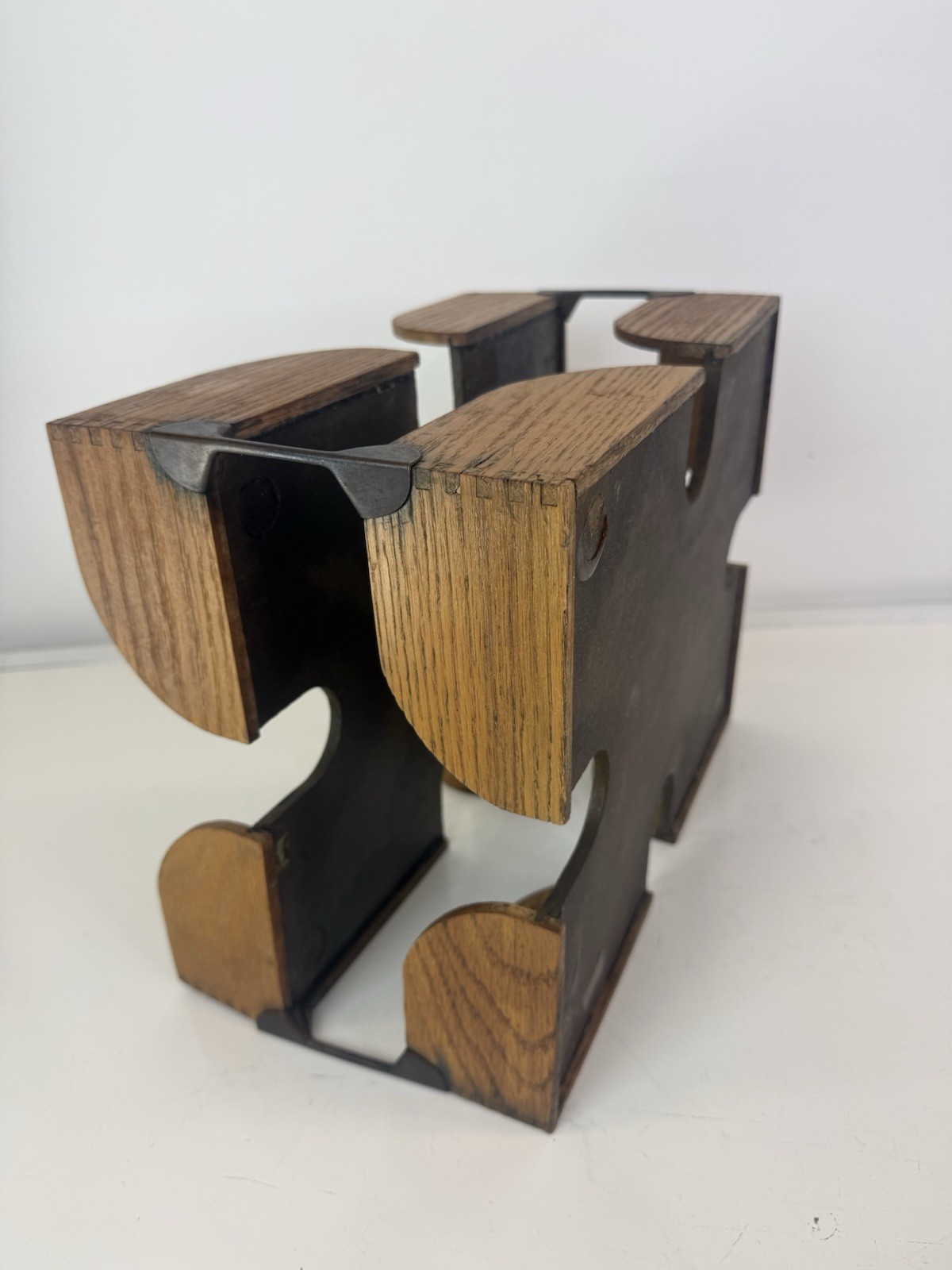 Set Of Globe Wernicke Oak Dovetail Stacked Desk Organizer Letter Vintage