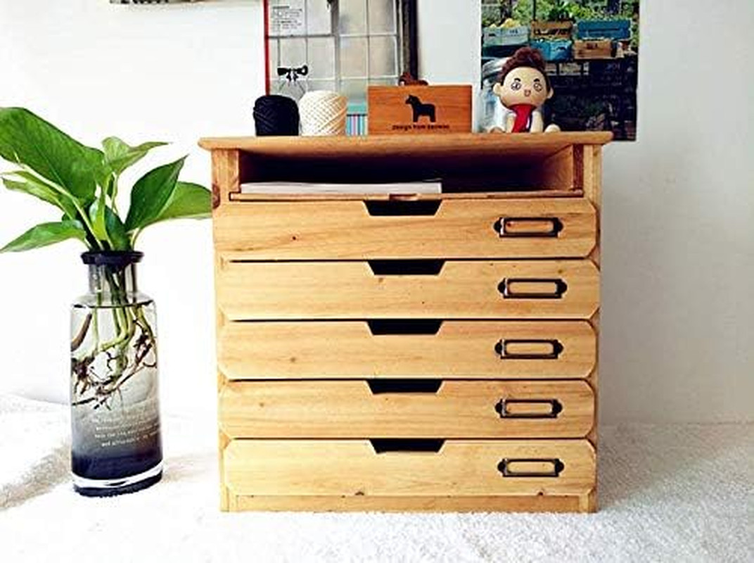 Wooden Desk Organizer with 5 Drawers & Paper Tray – Stylish File Storage