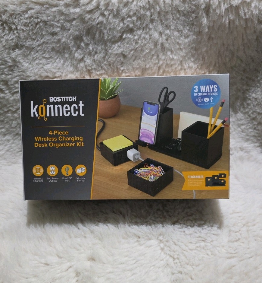 Bostitch Konnect 4 Piece Wireless Charging Desk Organizer Kit New