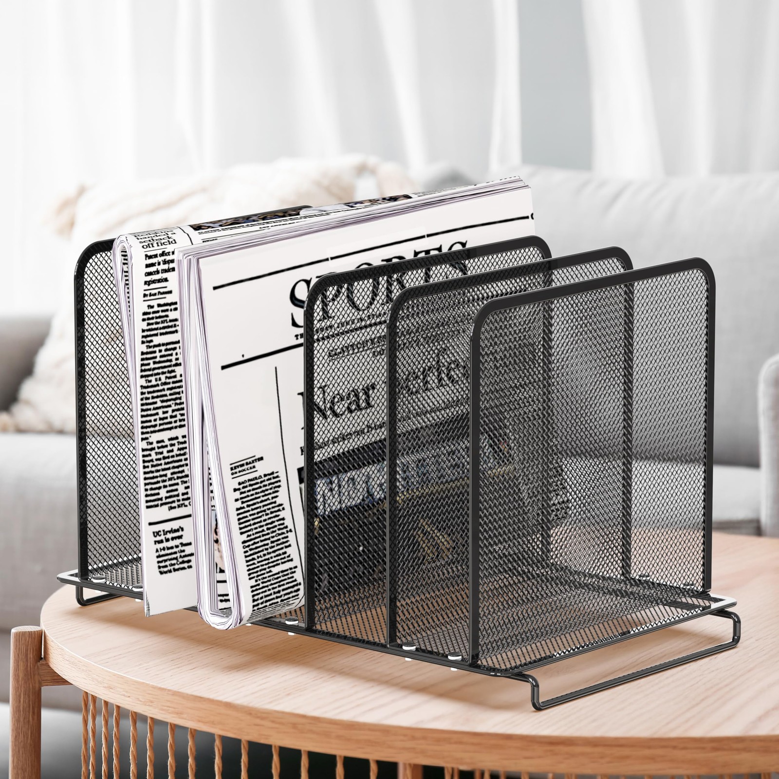 Expandable 5 Section Upright File Sorter Organizer, Black