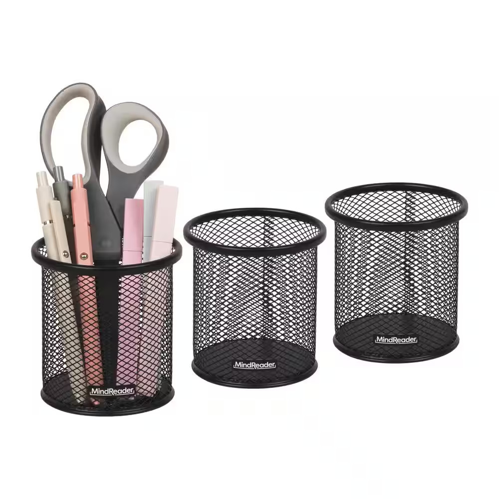 Pen and Accessories Holder, Desktop Organizer, Office, Metal Mesh, 3.5 In. L X 3