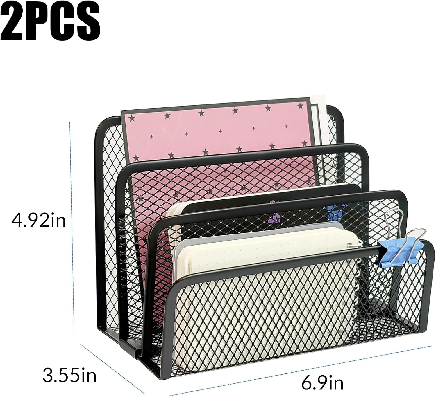 2Pcs Mail Organizer for Desk, 3-Slot Mesh Metal Mail Holder Countertop, Letter H