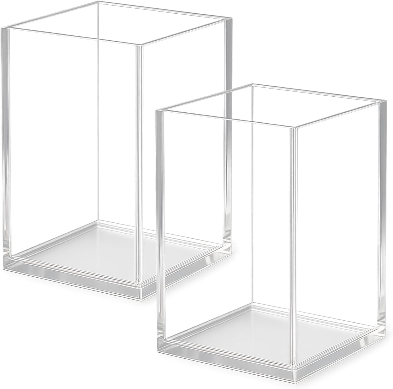 Clear Acrylic Pen Holder Cup Set of 2, Simple Modern Desktop Organizer