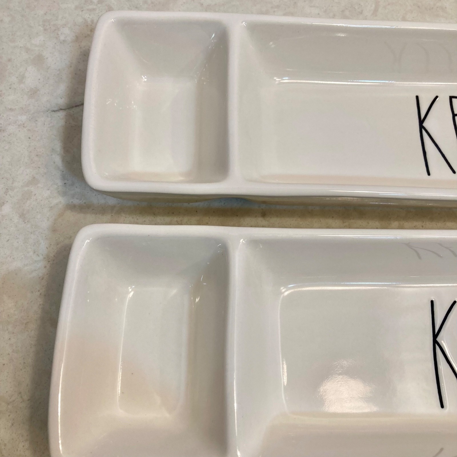 Set of 2 Rae Dunn “KEEP” Divided Dish Office/kitchen Organizer White 11”x3.5”