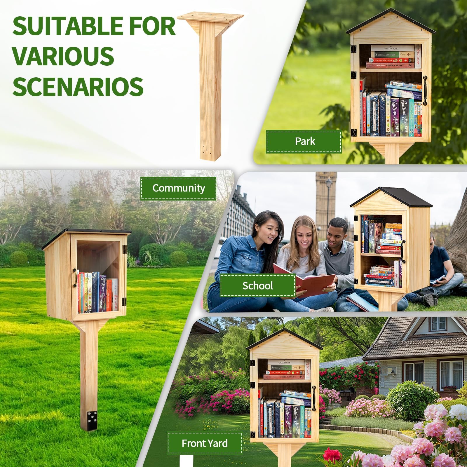 Little Library Mount Kit – Waterproof 4x4x31.5″ Wood Post, Post Bracket, No-D…