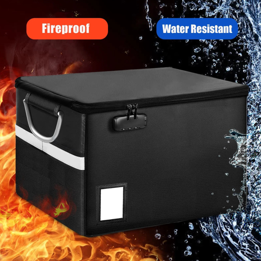 Fireproof Document File Organizer Box, 16.1 x 12.9 x 11 inches, Black-Box
