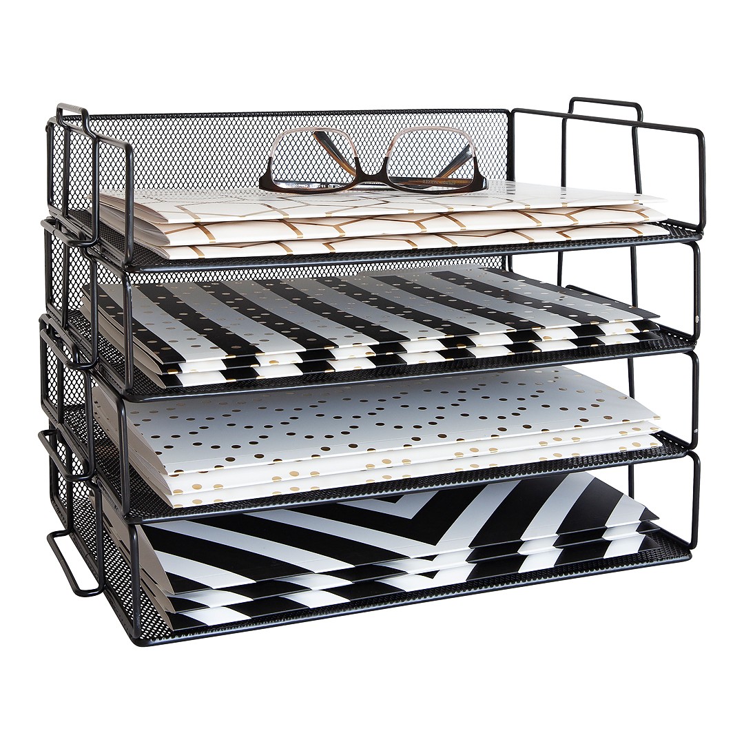 Desk Organizers and Accessories Stackable Paper Tray – 4 Tier Stackable