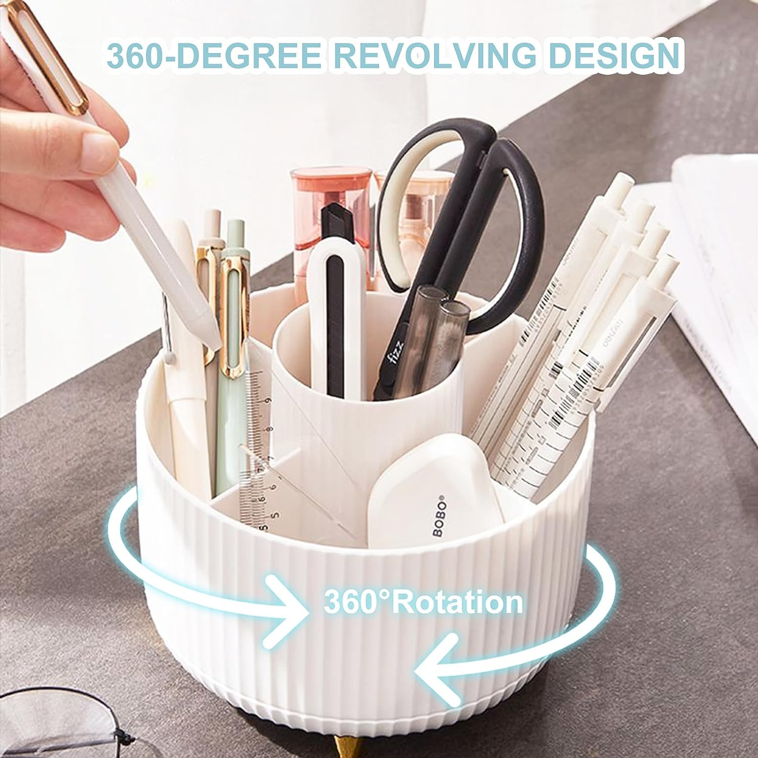 Pencil Holder for Desk,5 Slots 360°Degree Rotating Desk Organizers and Accessori