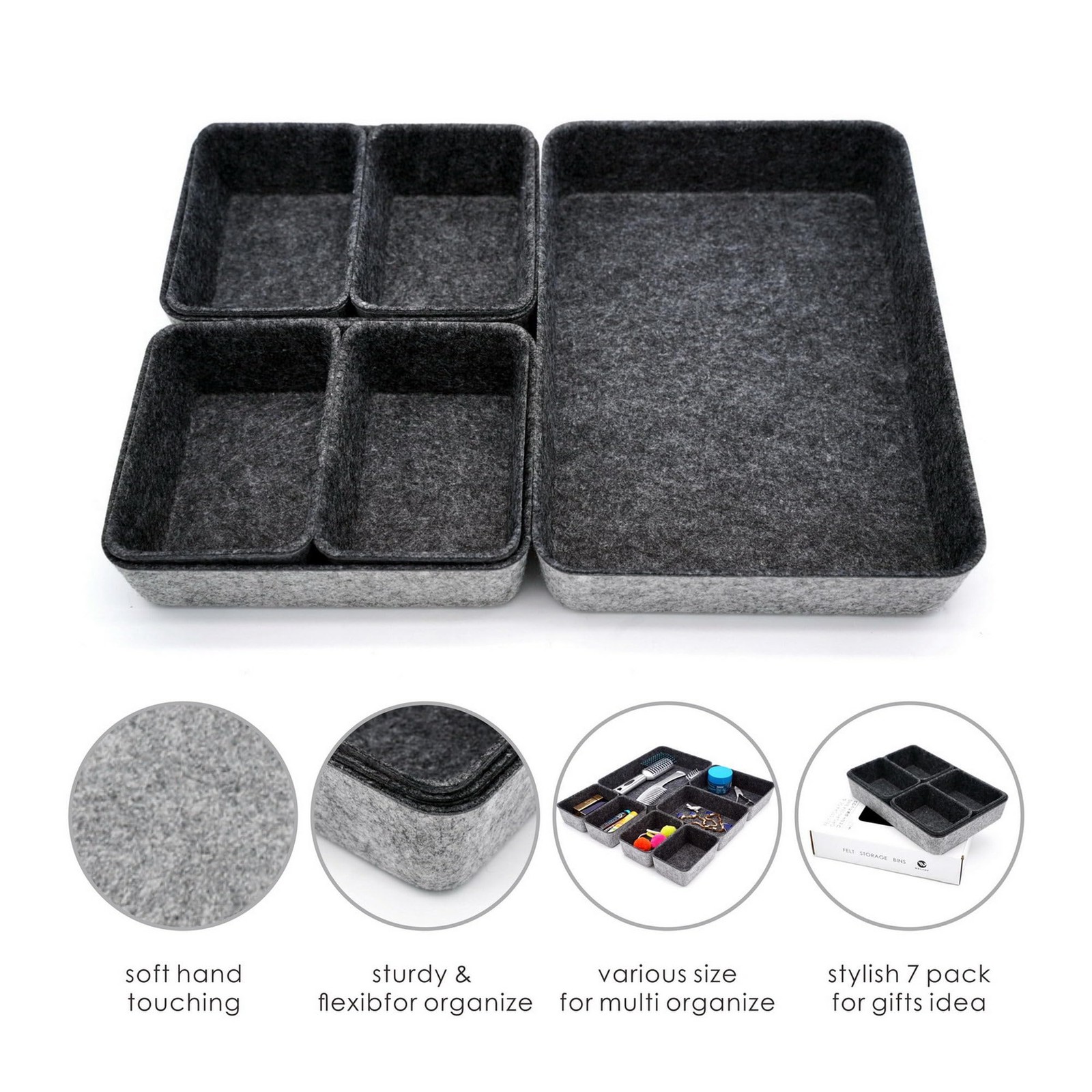 Drawer organizers tray felt storage bin office Shallow Small Desk Draw divide…