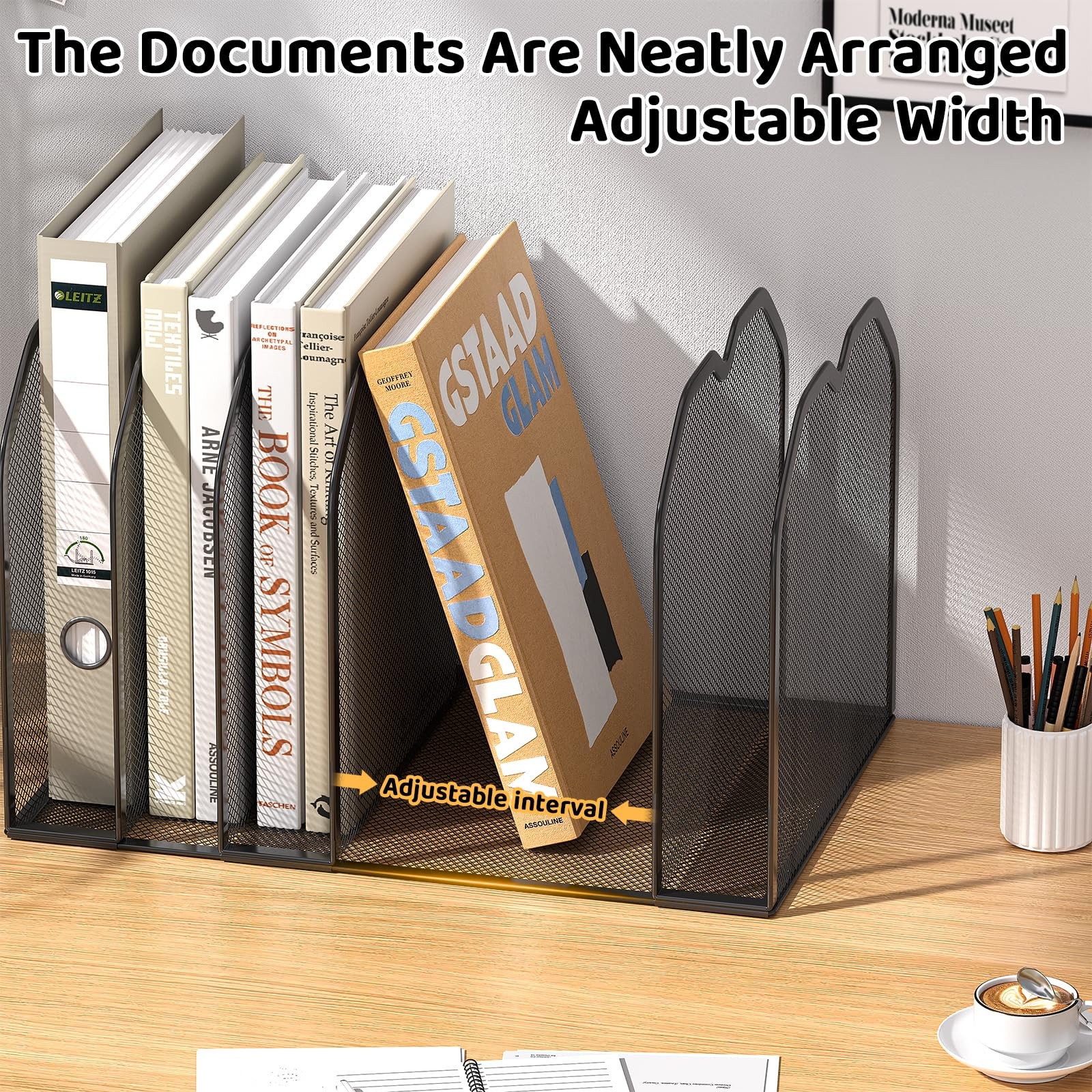 Black 7Section File Folder Organizer Metal Desktop Vertical Stand Rack