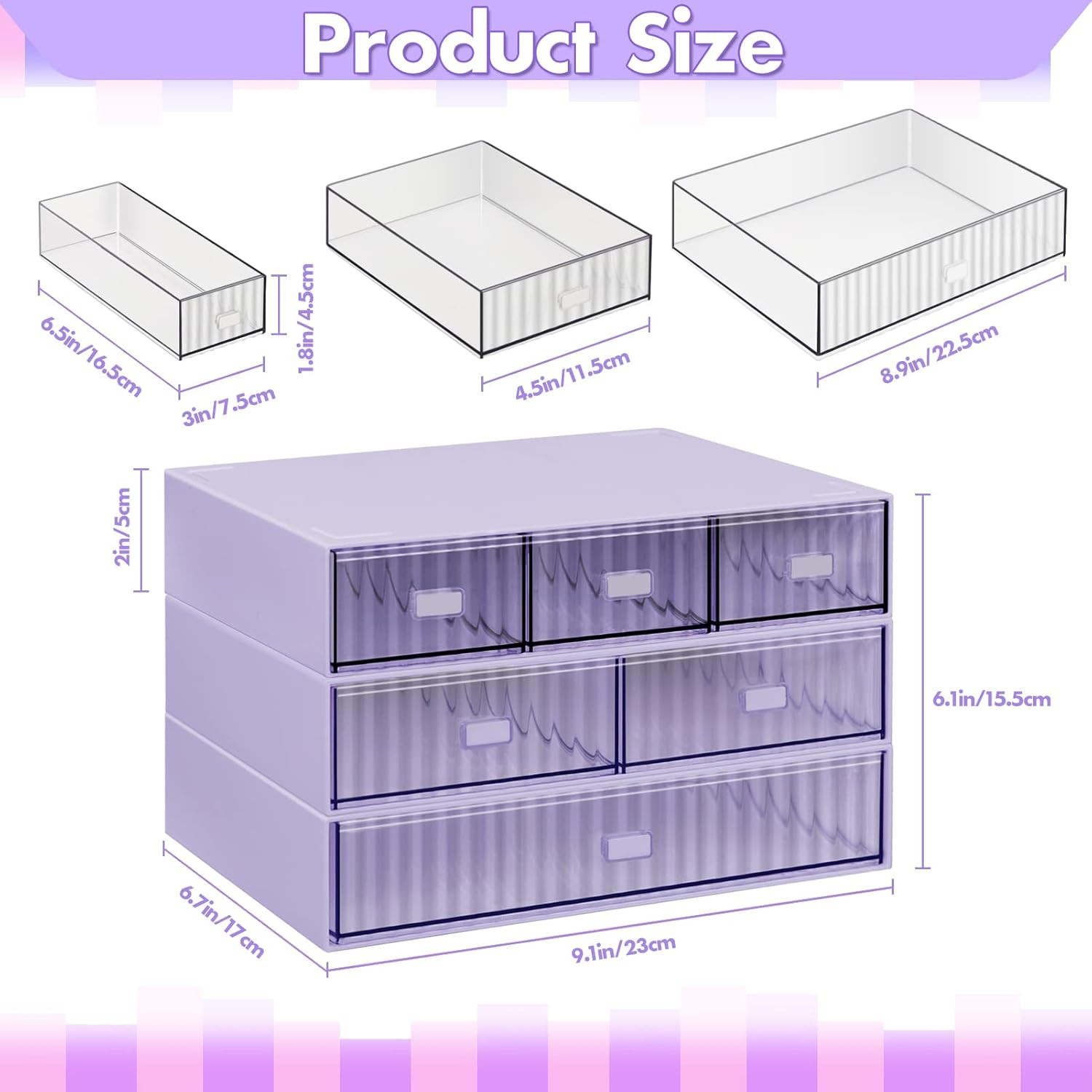 3 Tier Stackable Desk Organizer with 6 Drawers, Plastic Desktop Storage Box Draw
