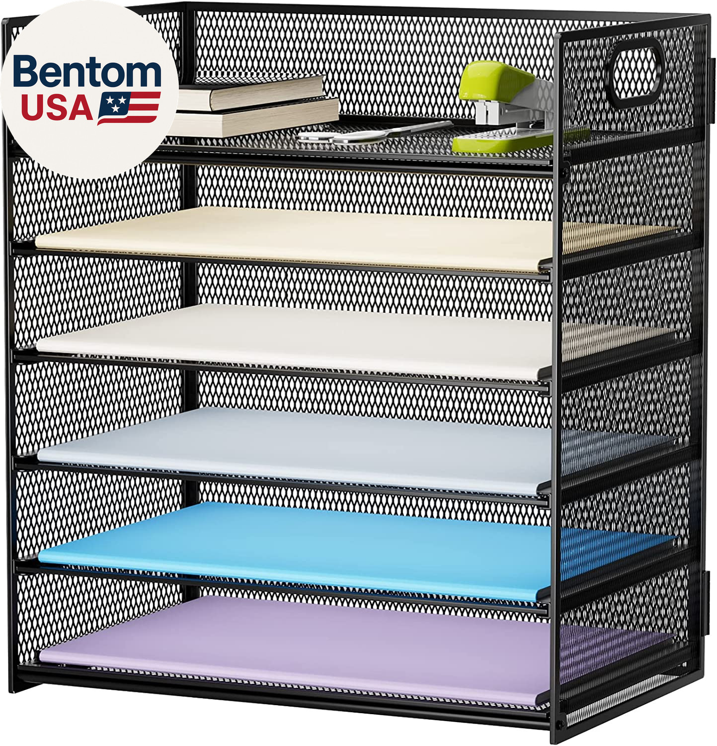 6 Tier Paper Organizer Letter Tray – Mesh Desk File Organizer with Handle, Paper