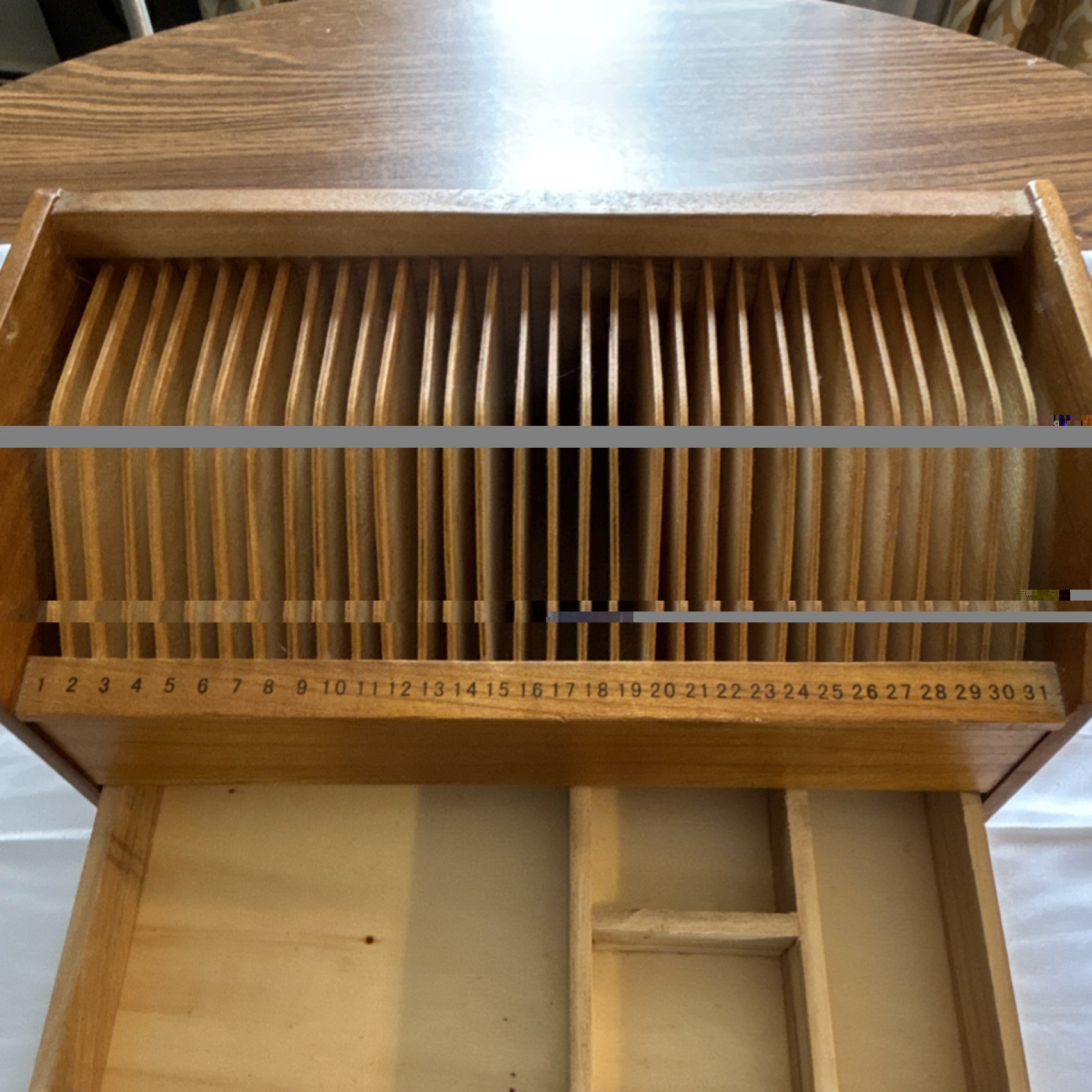 Vintage Wooden Desktop Organizer – 31 Slot Mail Sorter w/ Drawer