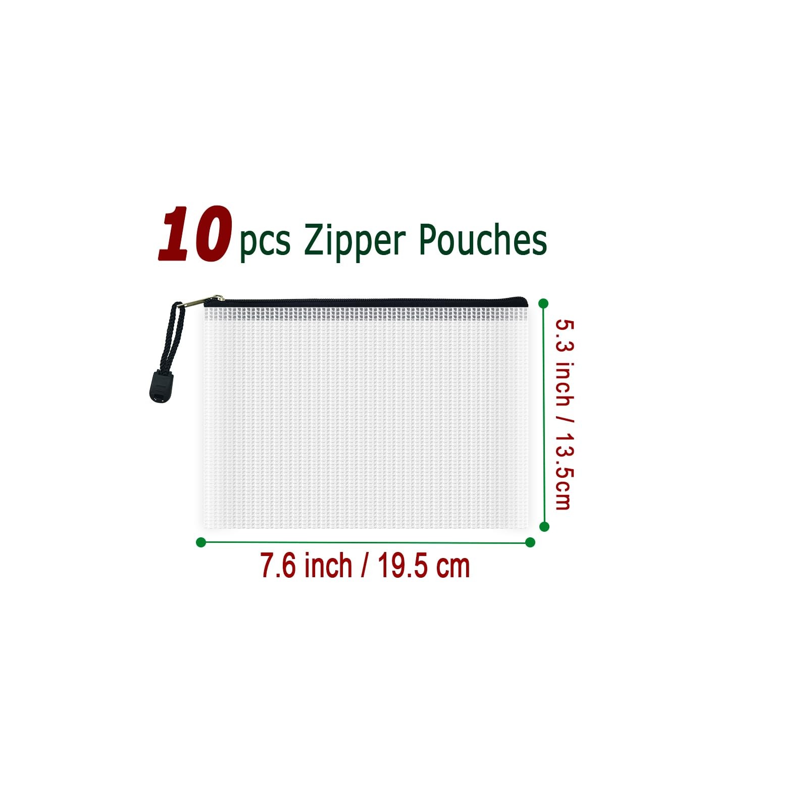 10 Pcs Zipper File Bags, Waterproof Plastic Mesh Pouch for Office School, Boa…