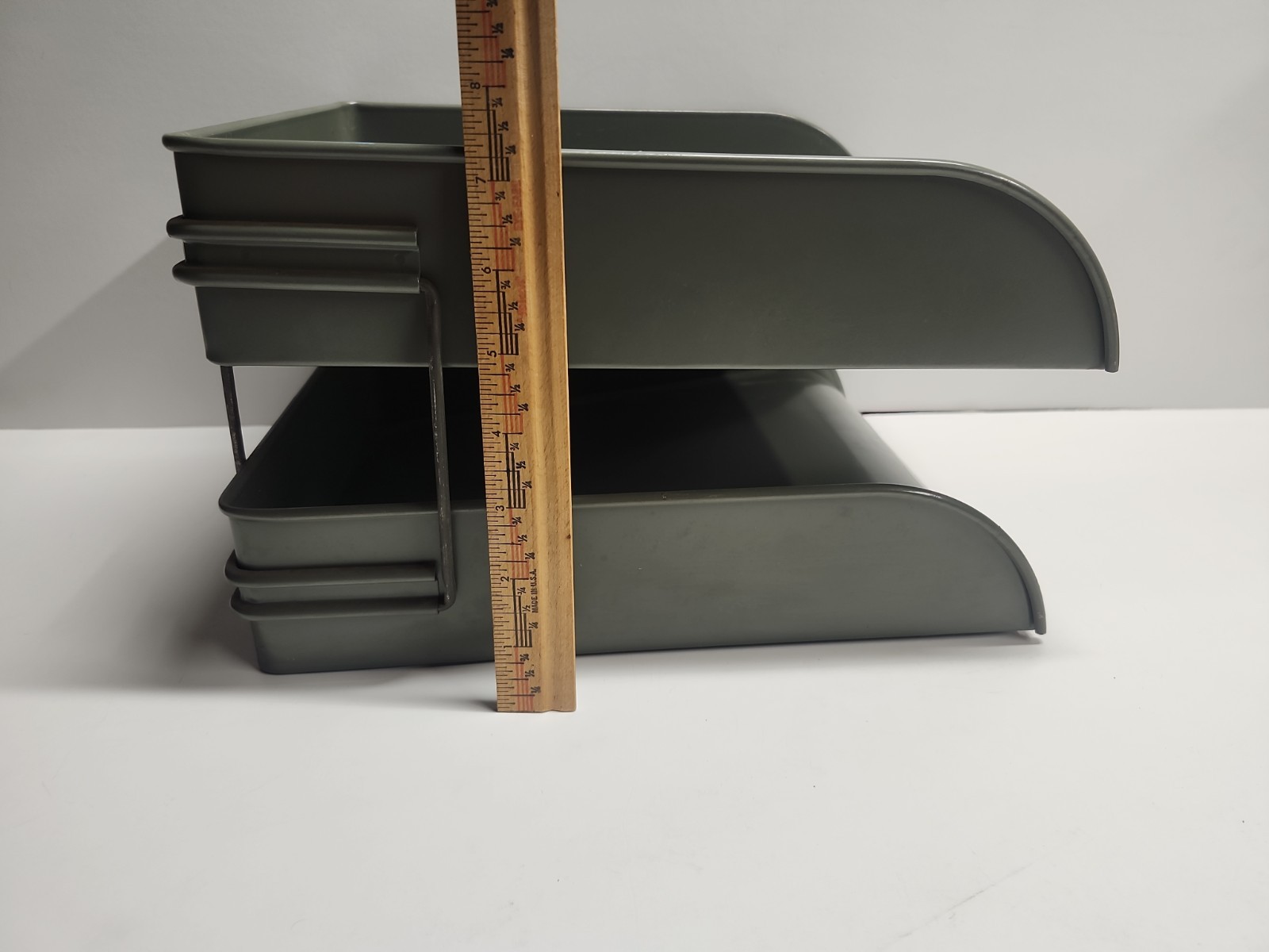 Vintage Globe-Wernicke 2 Tier Metal Paper Tray File Organizer Mid-Century Grey