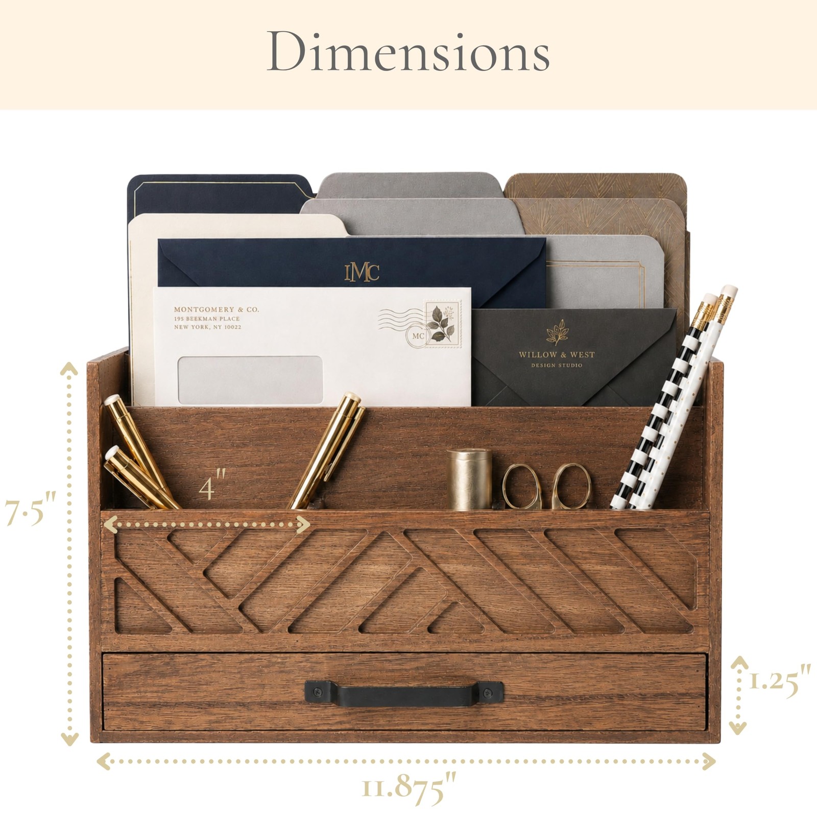 | Wooden Mail Organizer with Drawer and Compartments | Mail Sorter Organizer …