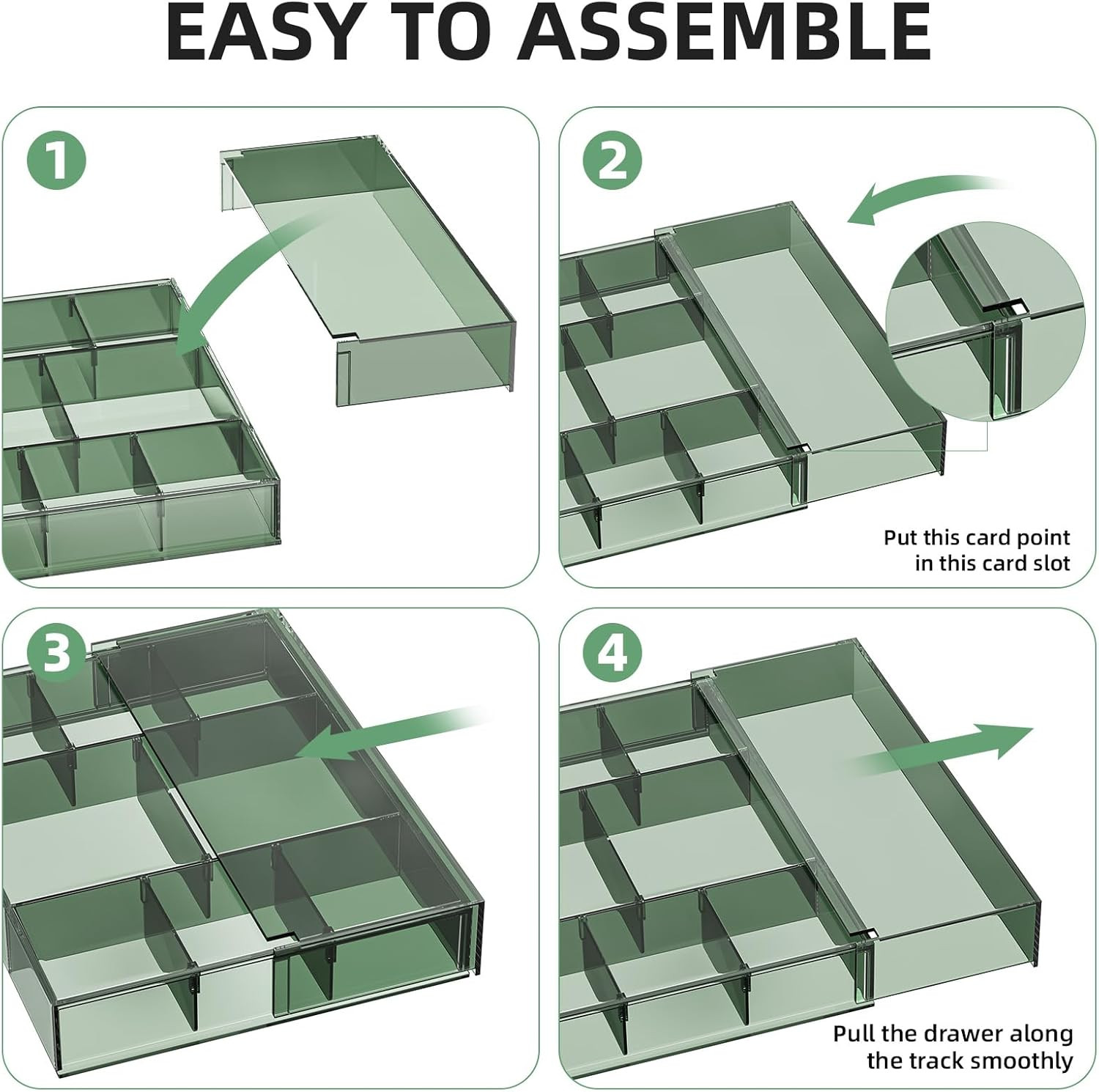 Expandable Desk Drawer Organizer, Clear Plastic Drawer Organizer Tray with 10 Ad