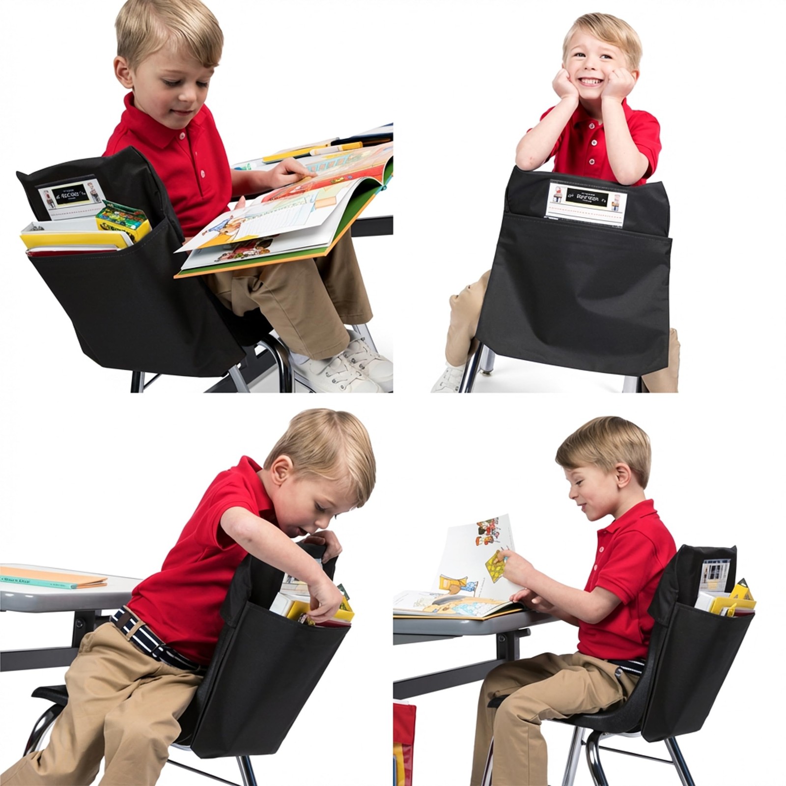 Black 14 Inch Double Pocket Chair Storage Organizer For Classroom Seating