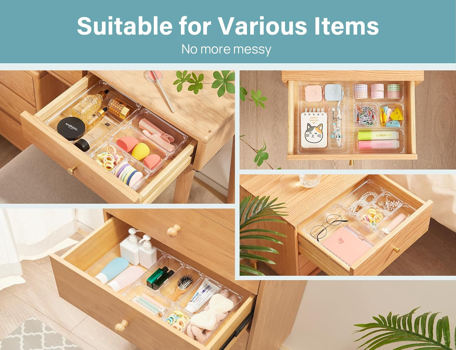 28 Pcs Drawer Organizer Set, 4-Size Bathroom Vanity Trays Makeup Desk Dividers V