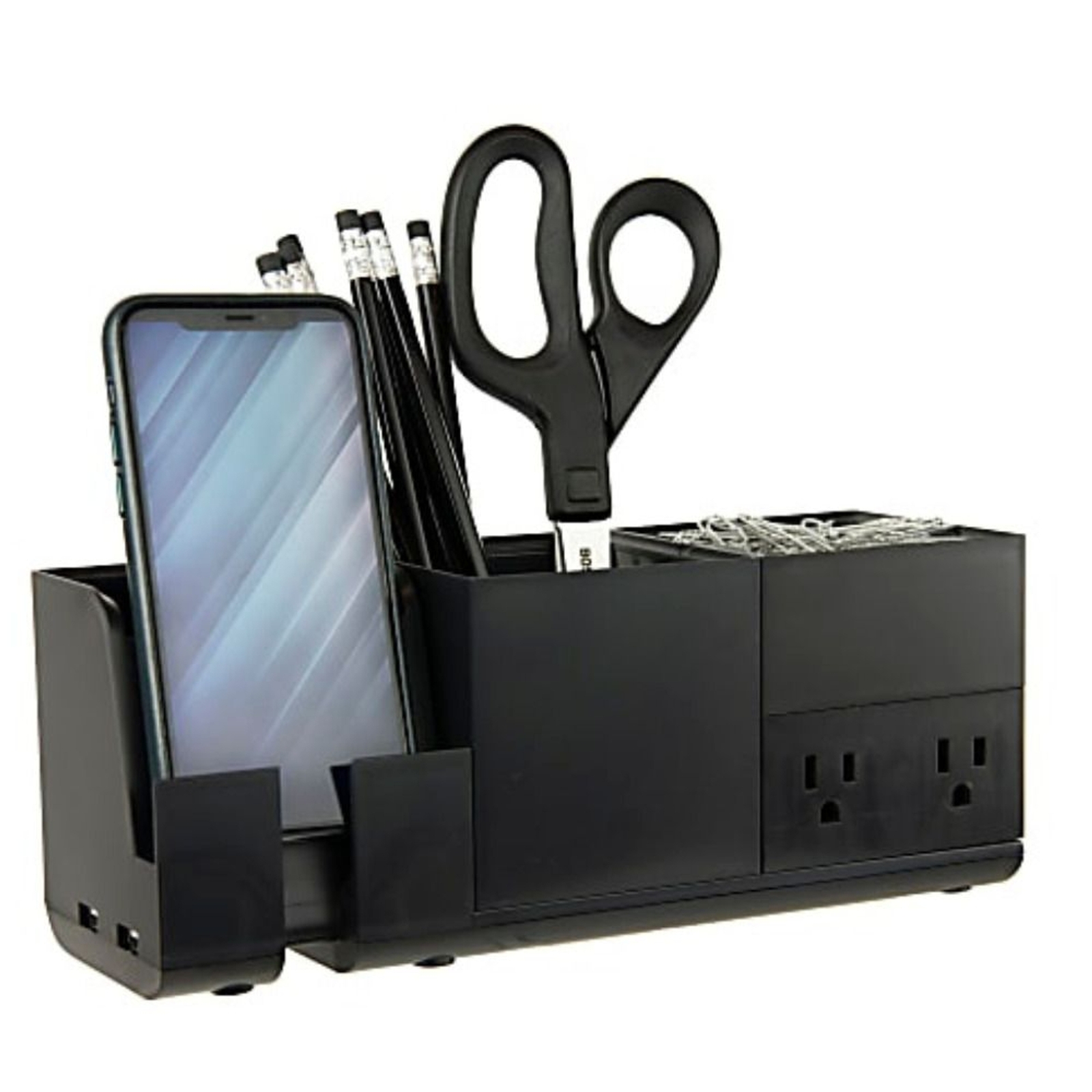 Bostitch Konnect Stackable Desk Organizer With Charging Station Plastic Black