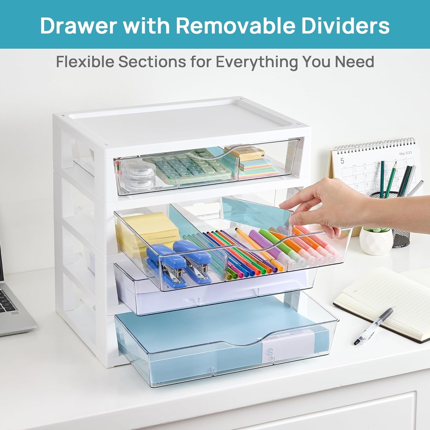 Clear Desk Organizer, 4-Tier Assemble Desktop File Organizer with Drawers, Of…