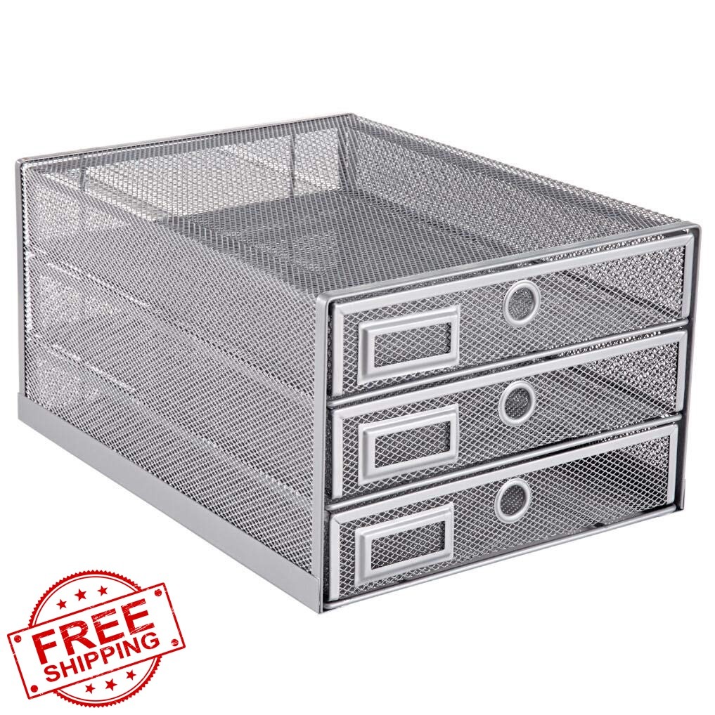 Annova Desk Organizer Wire Mesh 3 Tier Silver