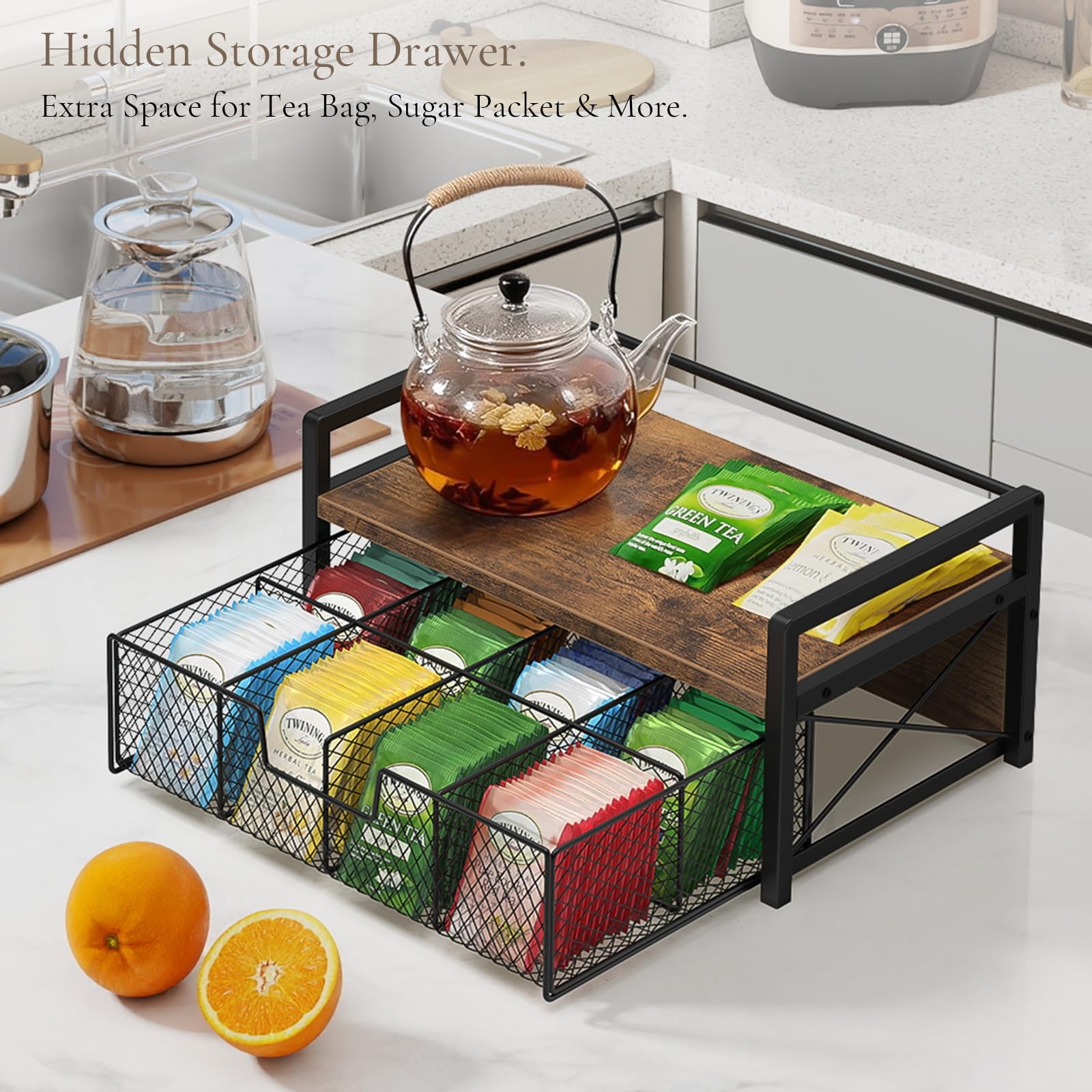 BCOZLUX Tea Bag Organizer, Wooden Organizers and Storage Box Rustic Brown